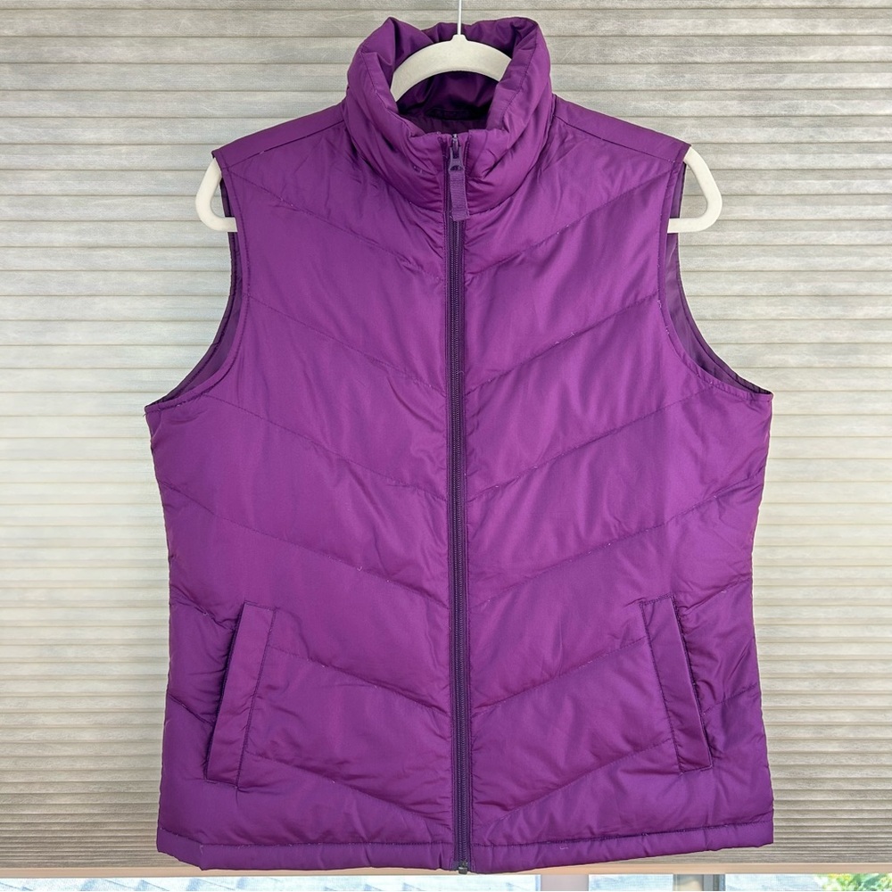 Lands' End Purple Front Zip Down Puffer Vest with Pockets Outdoors Hiking